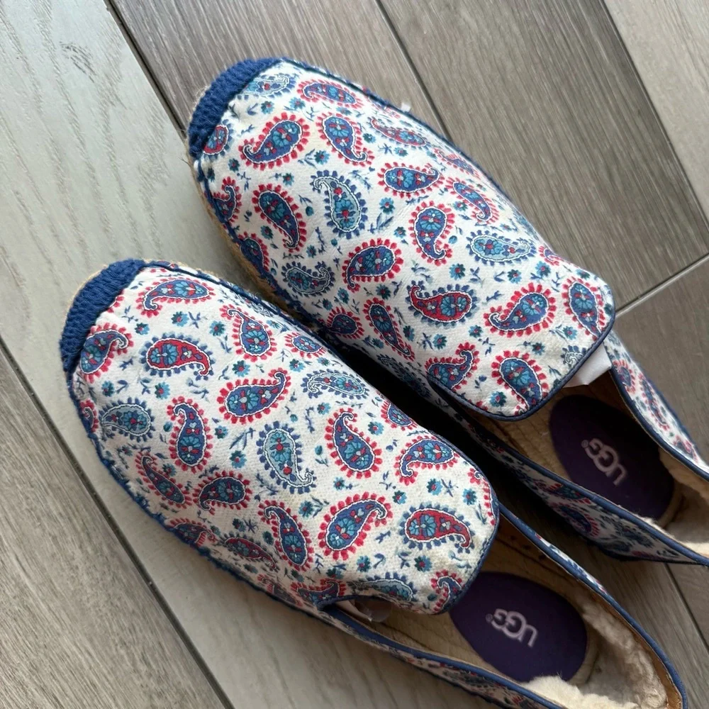 UGG Blue Espadrille Slip-Ons with Floral Print